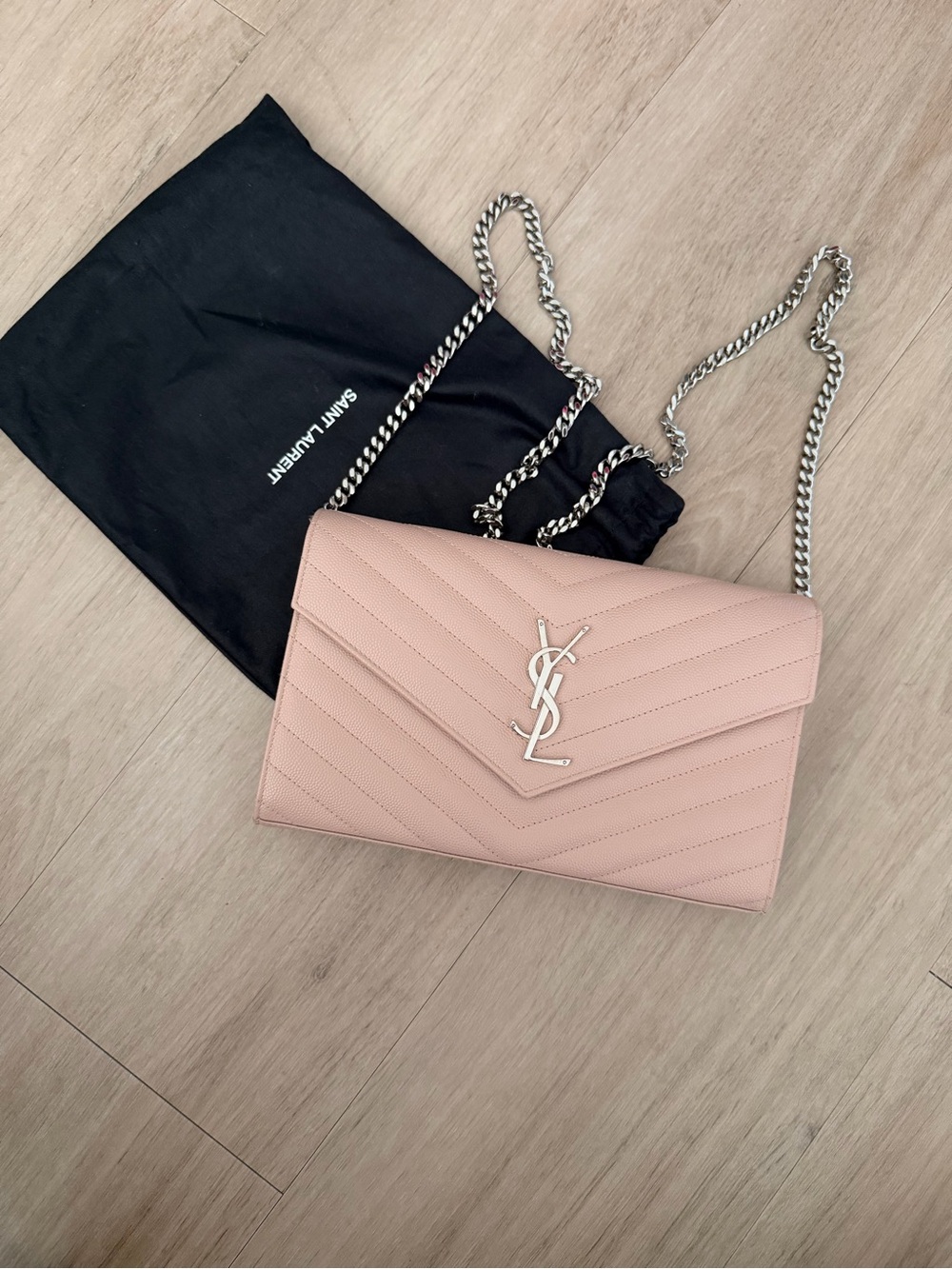 LIKE NEW YSL Saint Laurent monogram chain wallet blush pink